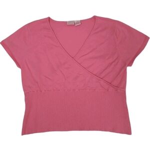 Xhilaration Pink Ribbed Faux Wrap Top XL V-Neck Tee Y2K 90s Style Barbiecore
